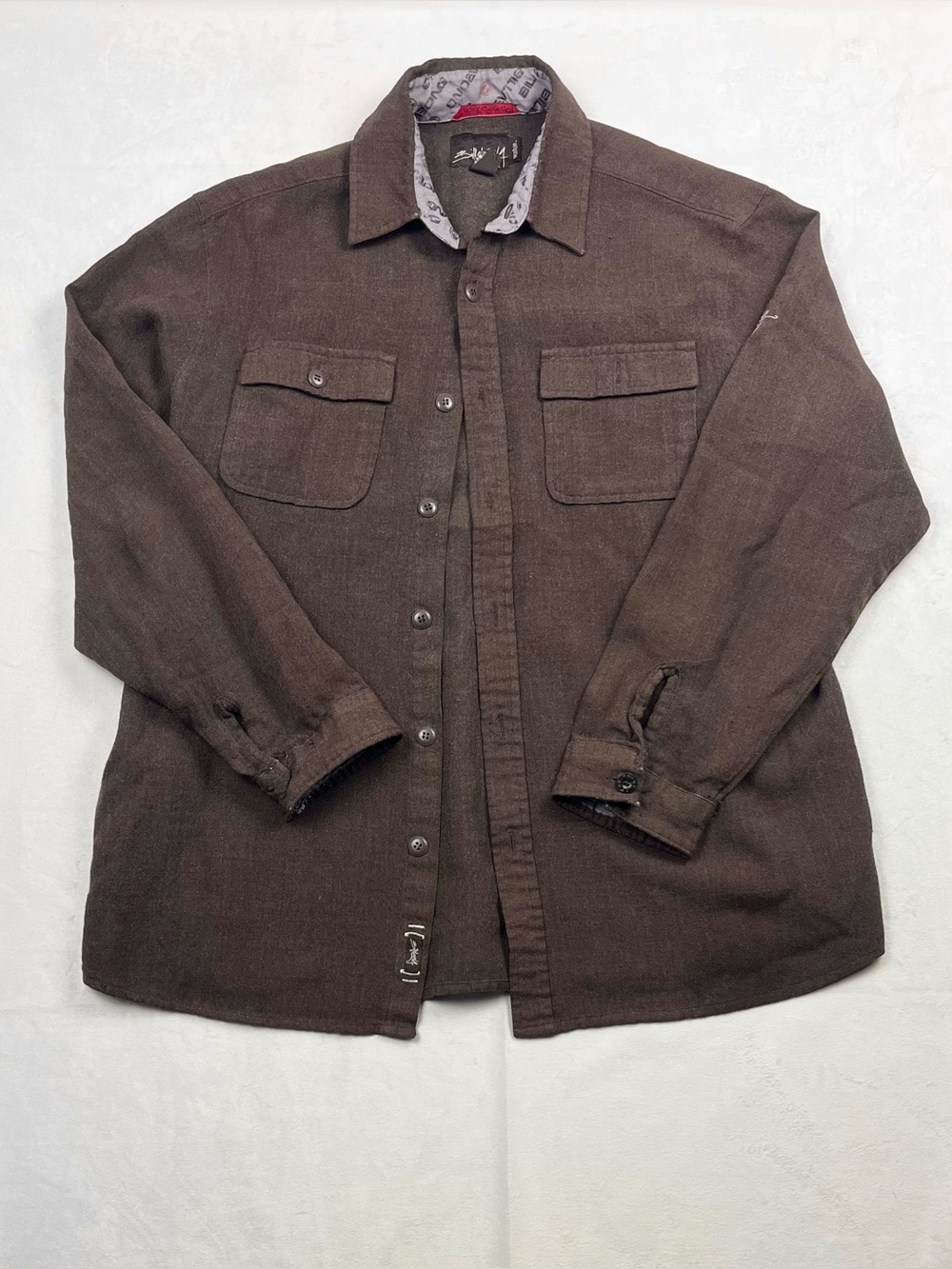 Billabong Y2K Wool Blend Brown Utility Button-Up Shirt Double Chest Pockets Med